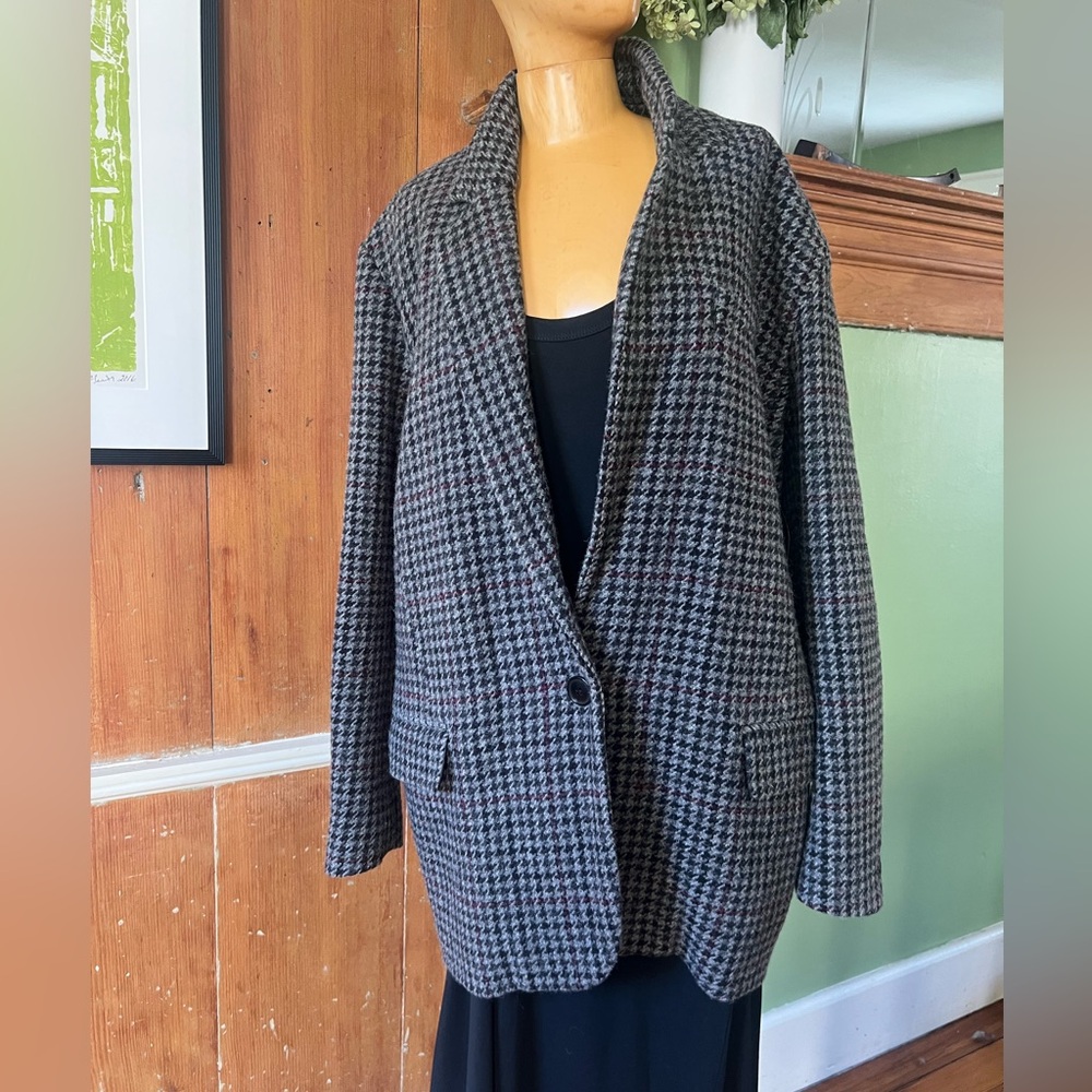 Isabel Marant Etoile dark gray, black and burgundy check wool blazer 36 NWOT